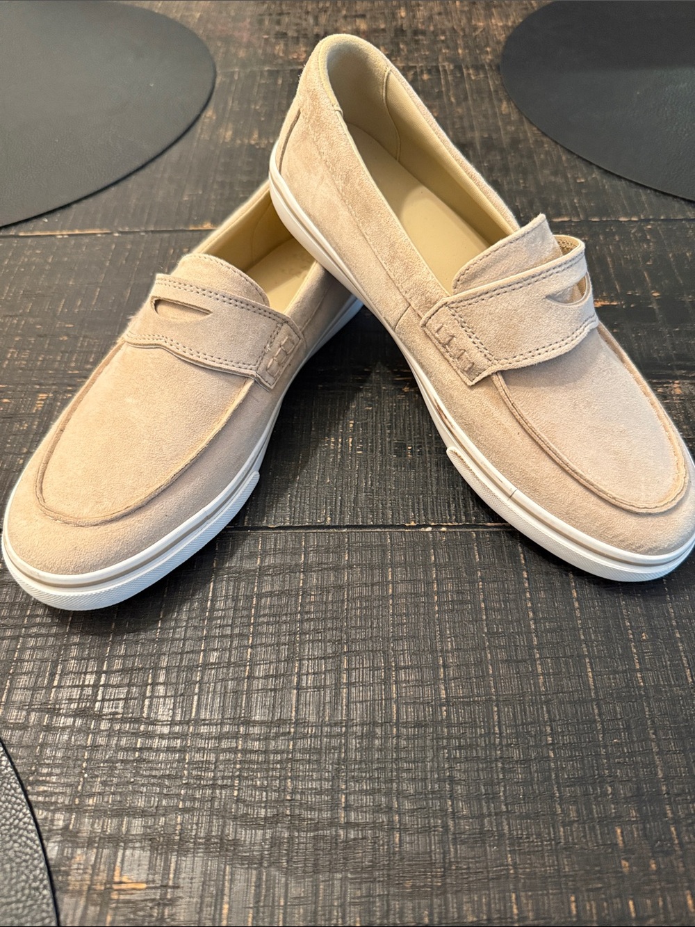 Janie and Jack Boys Suede Penny Loafers in Beige